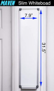 Maven Slim Skinny Whiteboard Dry Erase to-do List Narrow Mini Small Office Wall Portable Magnetic Tall Dry Erase White Board Frame 7.9 “ x 31.5” | 20 cm x 80 cm